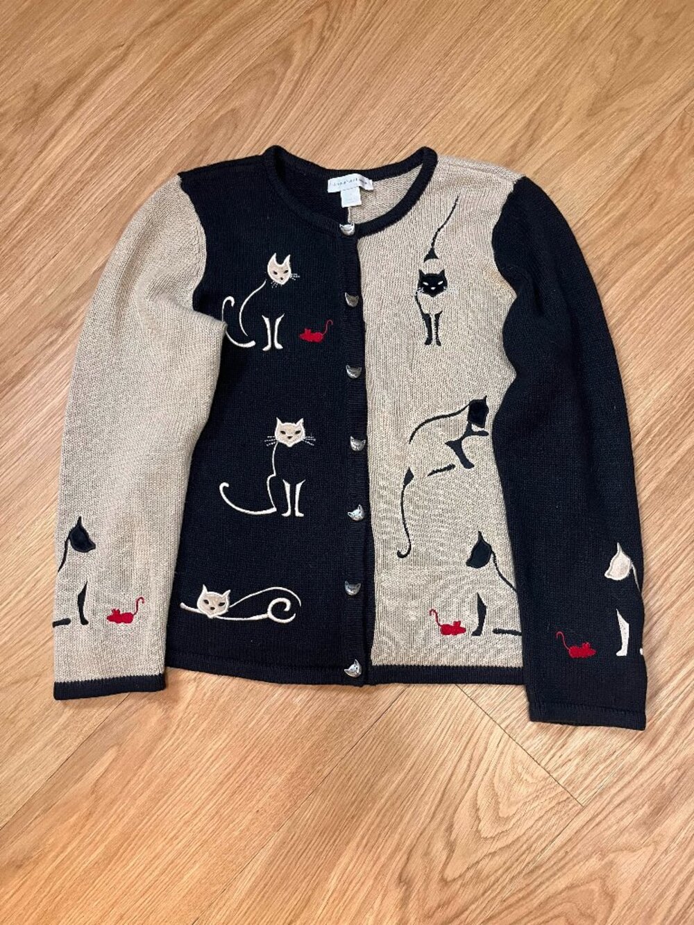 Vintage Cat Sweater | Whimsical Embroidered Knit Cardigan